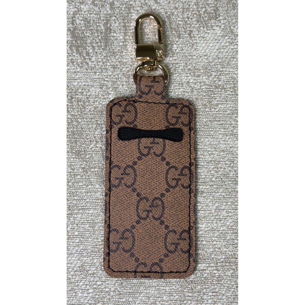 G.G. Luxury Lip Holder Keychain Brown, Gold Hardware